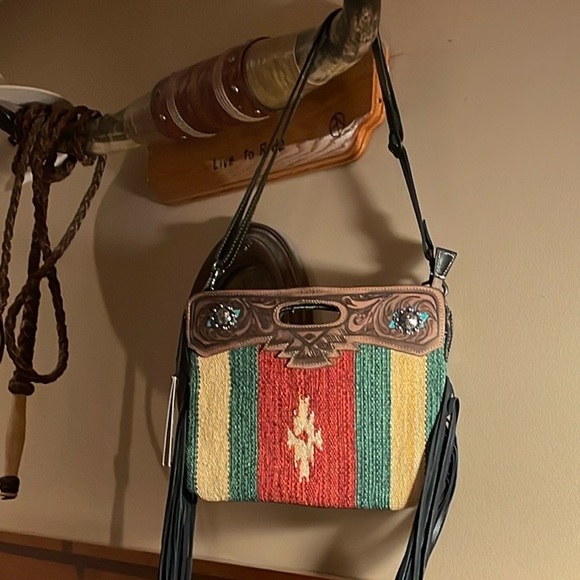 Myra Bag Crossbody West Southwest Rubious Leather Crossbody Bag with Long Fringe - Picture 16 of 16